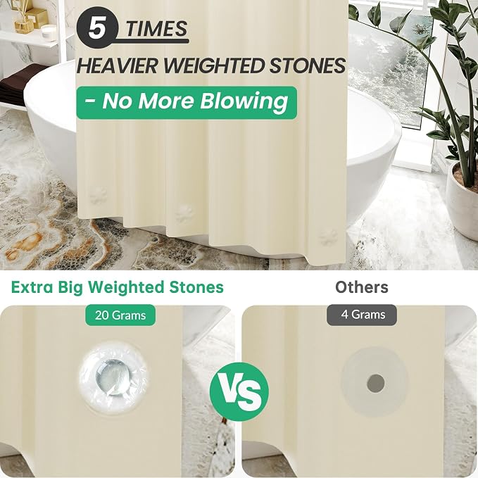 AmazerBath Stall Shower Curtain 36x72, Small Shower Curtain Liner Cream Heavy - Image 3