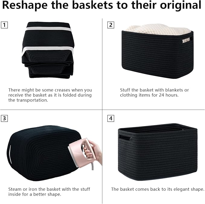 OIAHOMY 4 Pack Storage Baskets for Organizing 24L Cube Storage Bins Black - Image 7