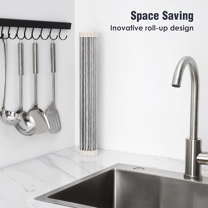 Tomorotec Roll Up Dish Drying Rack Over Sink, 304 Steel, Heat-Resistant Trivet - Image 3