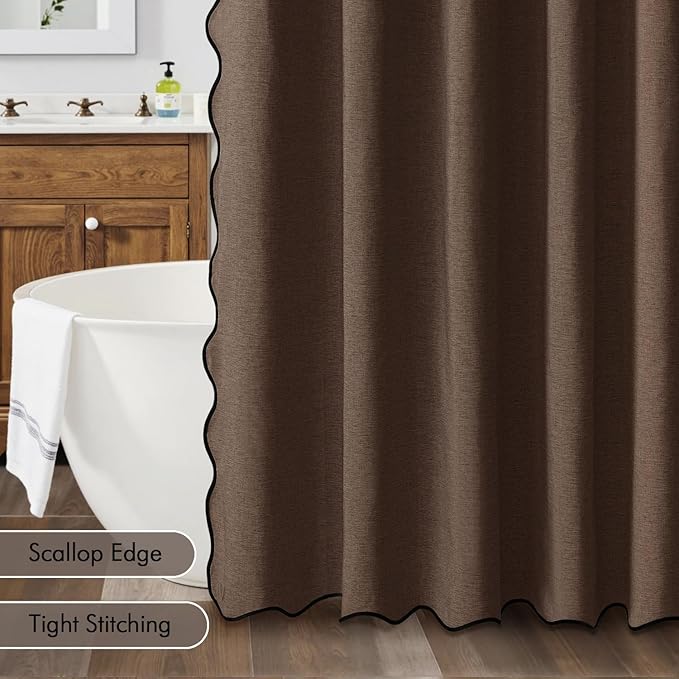 MIULEE 72"x90" Extra Long Scalloped Linen Shower Curtain Brown - Image 5