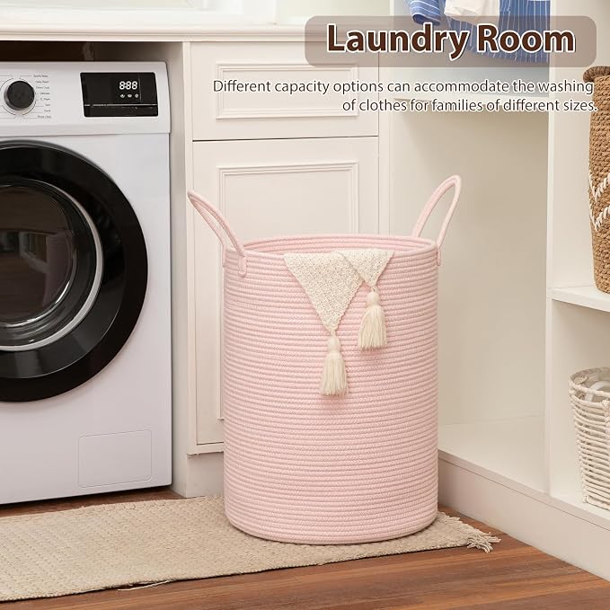 OIAHOMY 60L Nursery Hamper Laundry Basket Laundry Hamper Pink - Image 4