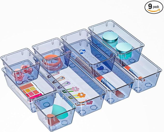 9 Pack Clear Drawer Organizer Set, Drawer Storage Trays, Storage Bins | Acrylic by WOWBOX