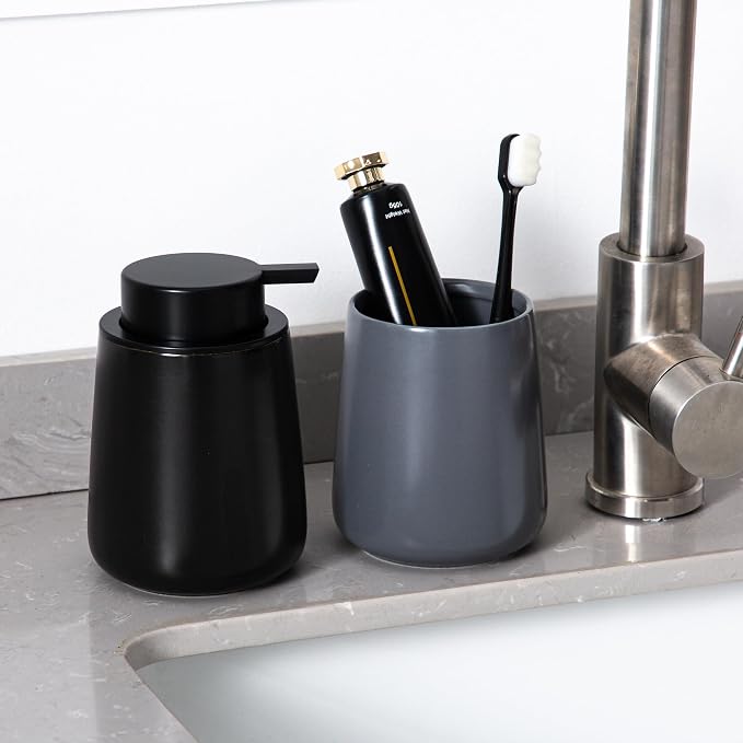 Enra Black Foaming Soap Dispenser, Ceramic Foam Soap Dispenser Bathroom | 12oz - Image 8