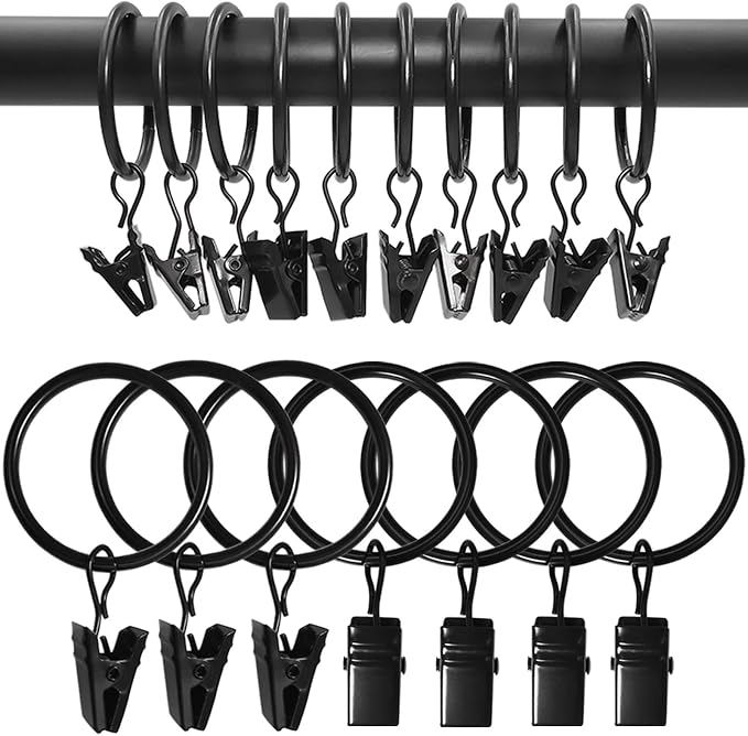 100 Pack Curtain Rings with Clips, Drapery Clips with Rings, Drapes Rings 1.26 by AMZSEVEN