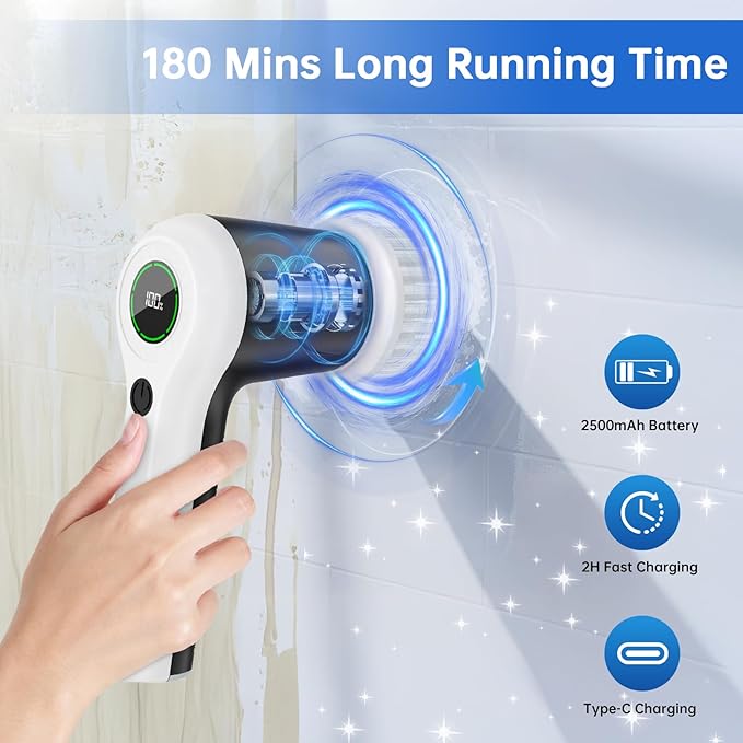 PUFTEM Electric Spin Scrubber, Cordless Shower Scrubber | Battery Level Display - Image 2
