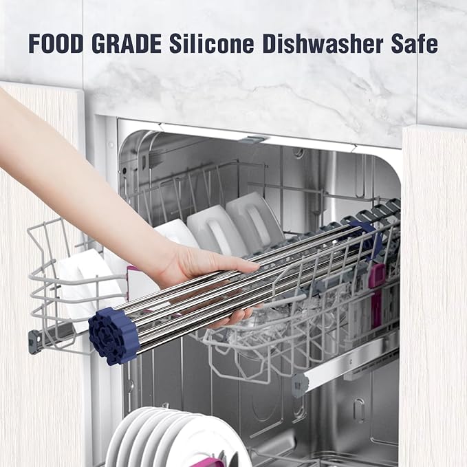 Tomorotec Roll Up Dish Drying Rack Over Sink, 304 Steel, Indigo | Anti-Slip - Image 7