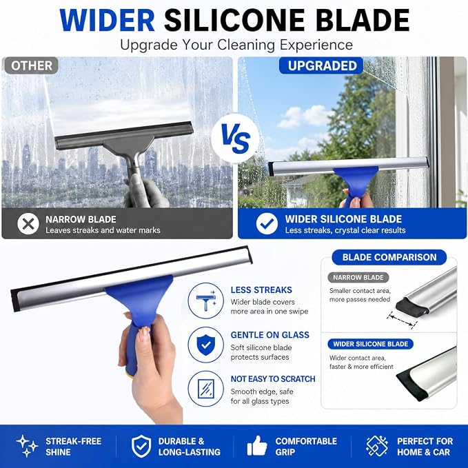 Window Squeegee with 2 Sets Separate Pole, Shower Glass, Car Windshield - Image 3