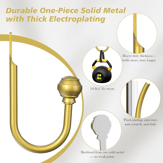 Hion Curtain Holdbacks Gold 2pcs, Curtain Tiebacks Wall Mounted Hooks | Curtain - Image 3