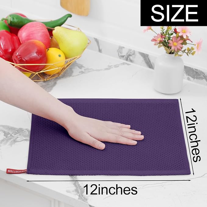 Homaxy 100% Cotton Waffle Weave Kitchen Dish Cloths 18-Pack, Eggplant | 12 x 12 - Image 5