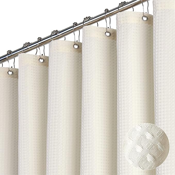 Dynamene Long Waffle Shower Curtain 256 GSM Heavy Fabric 72x78 Cream/Ivory by Dynamene