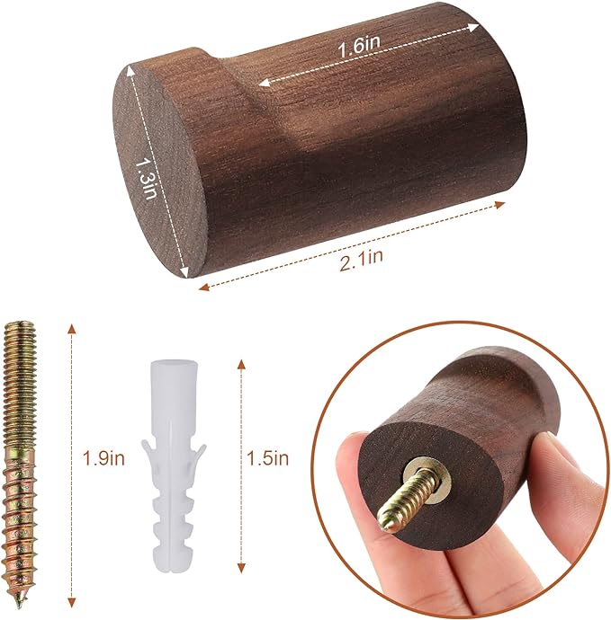bsdonte Wood Wall Hooks 6 Pack, Natural Wooden Coat Hooks Wall Mounted - Image 4