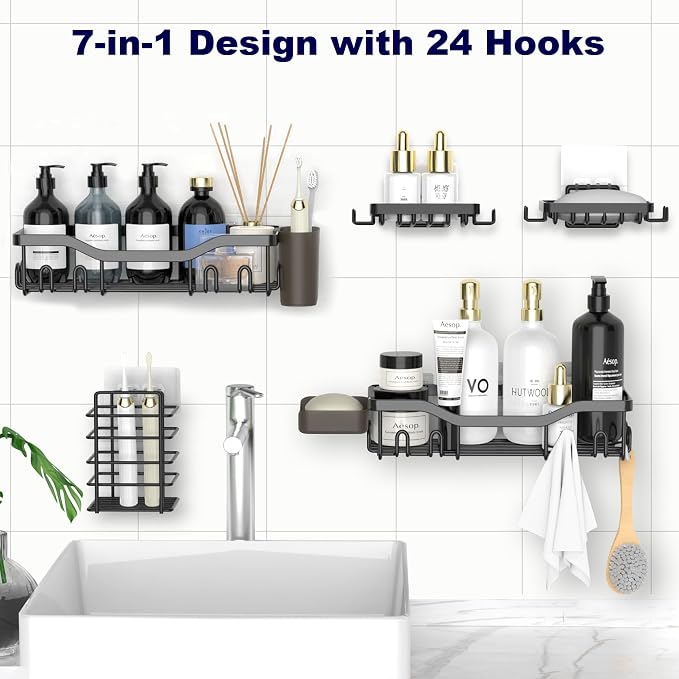 NESOMI 7-Pack Shower Caddy Adhesive, Stainless Steel Shower Organizer Shelf - Image 4