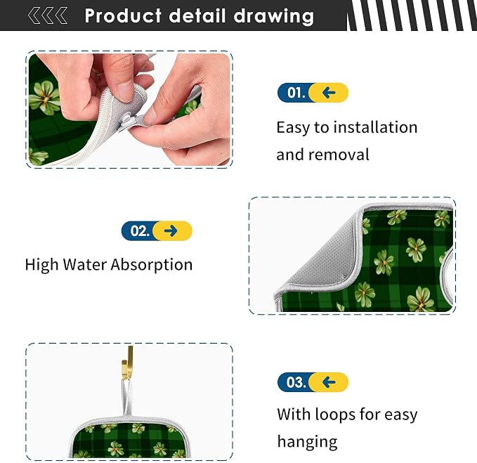 Green Checkered Tiny Clovers Line Sink Mat - Image 5