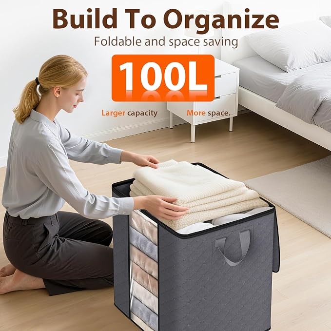 SpaceWhisper 4 Pack 100L Clothes Storage, Foldable Storage Bags, - Image 5