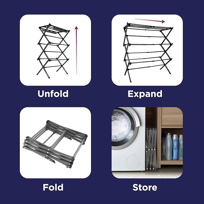 BLACK+DECKER Space Saving 3-Tier Expandable Clothes Drying Rack, Foldable - Image 6