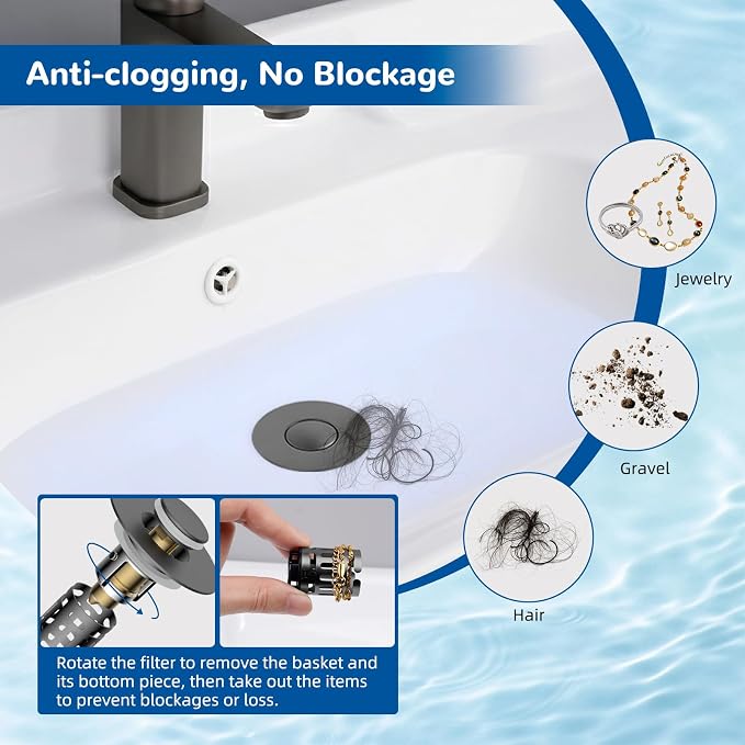 Hibbent Upgraded 3 in 1 Bathroom Sink Drain Strainer, Pop Up Stopper | - Image 2