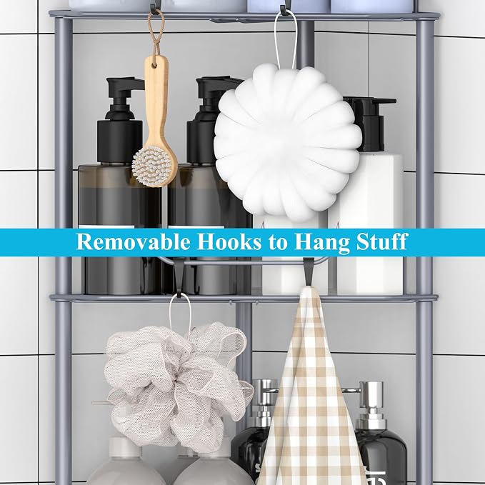 HuggieGems Metal Floor Standing Corner Shower Caddy, Dark Gray, 4 Tier - Image 4