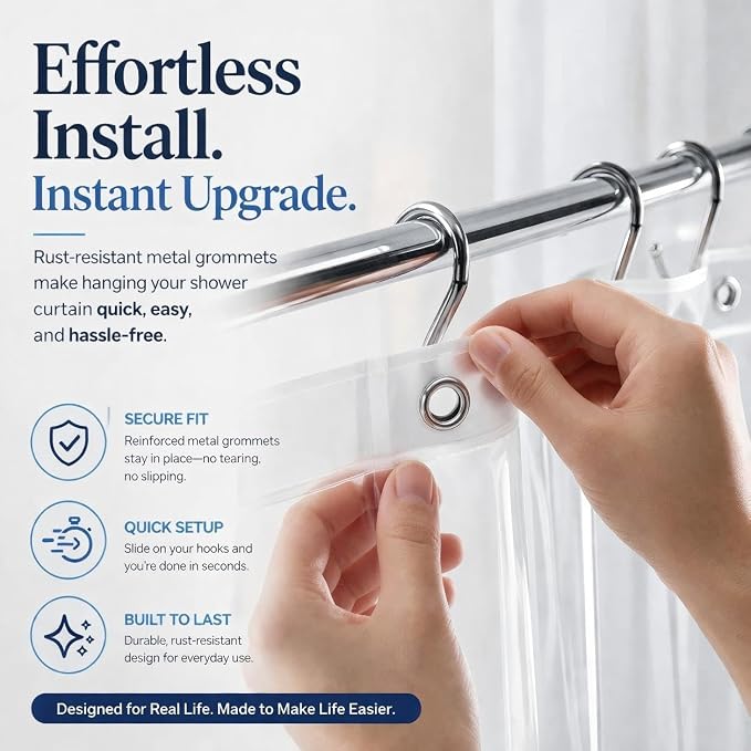 EHZNZIE Frosted Heavy Duty Shower Curtain Liner 72x72, PEVA Waterproof Bath - Image 4