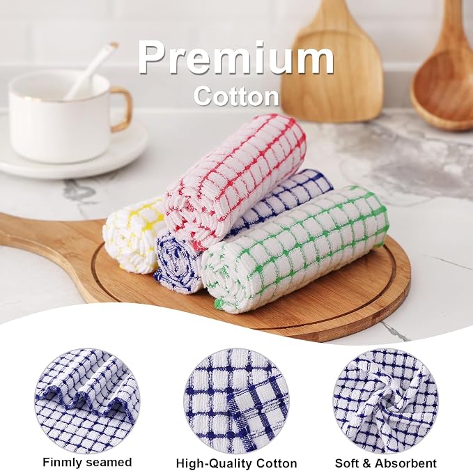 Kitinjoy Cotton 8 Pack Terry Kitchen Dish Cloths, Mixed Color - Image 2
