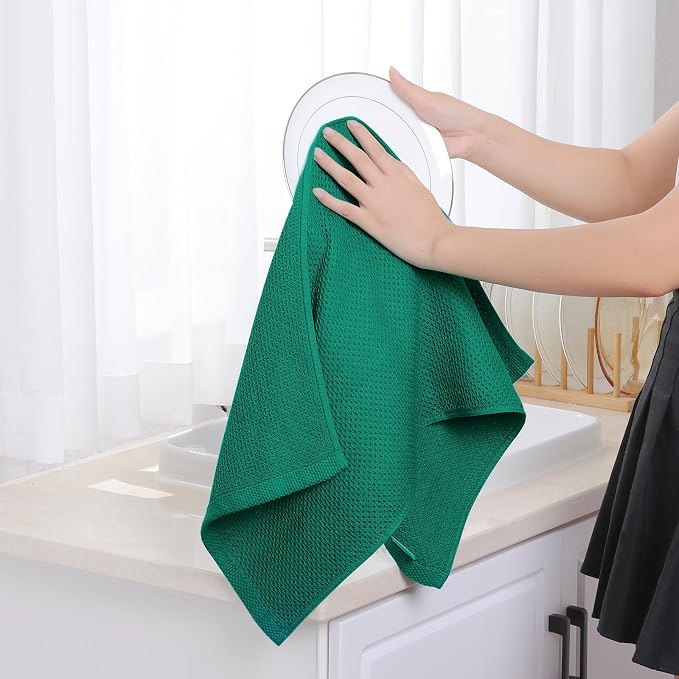 Homaxy 100% Cotton Waffle Weave Kitchen Dish Towels 6-Pack, Dark Green | 13 x - Image 4