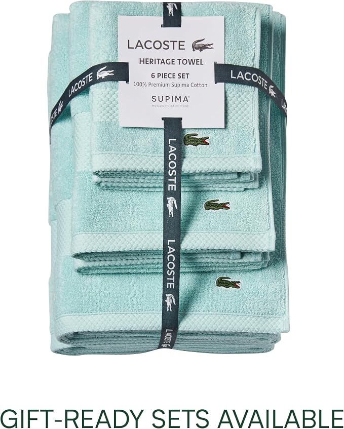 Lacoste Heritage 100% Supima Cotton Bath Sheet 35" x 70", Mint | Highly - Image 5