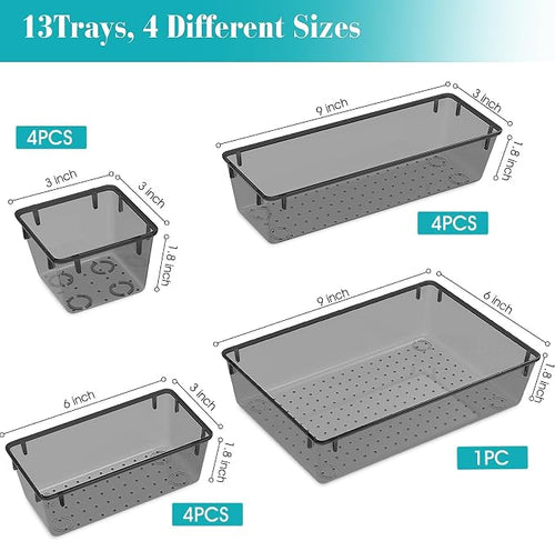13 PCS Plastic Drawer Organizers Set, 4 Size Desk Drawer Organizer Trays | 4 - Image 2