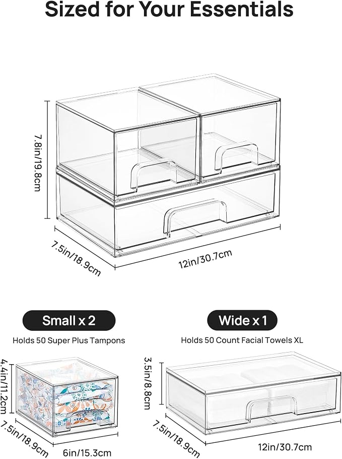 Vtopmart Clear Stackable Storage Drawers Set of 5, Plastic Organizer Bins | - Image 2
