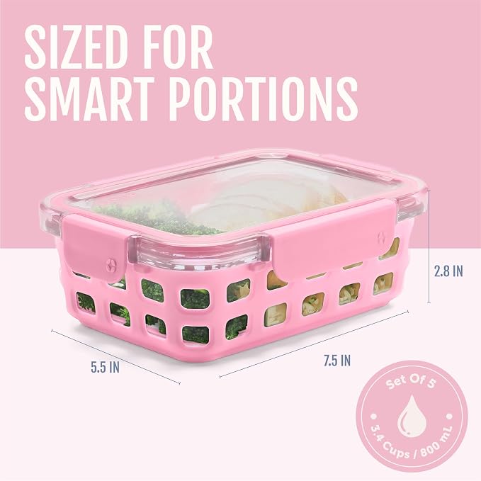 Ello Duraglass 3.4 Cup Glass Meal Prep Containers, 5 Pack, Meadow | Glass meal - Image 4