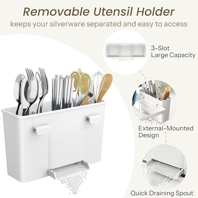 SNTD Dish Drying Rack for Small Kitchen Counter, Rotating Spout & Angled - Image 7