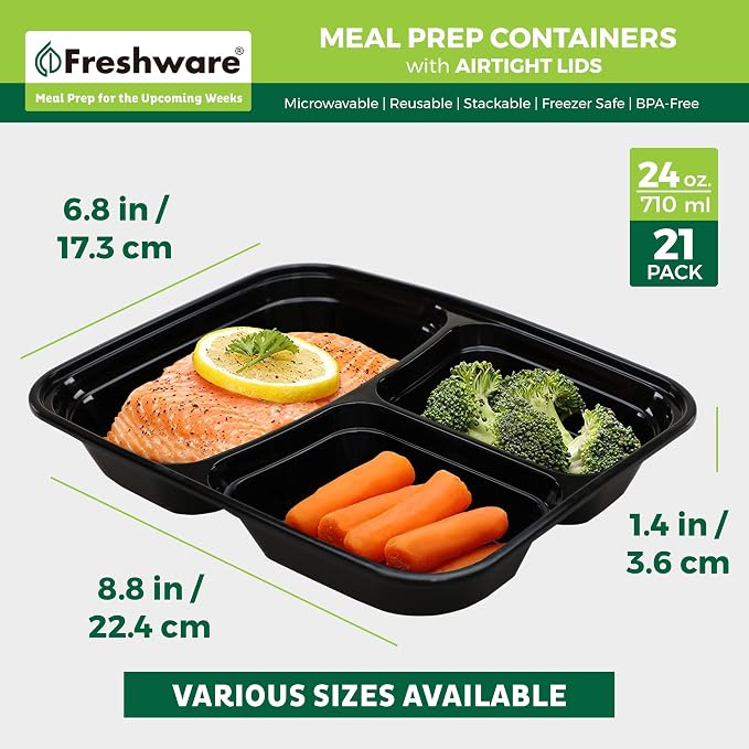 Freshware Meal Prep Containers 3 Compartment - Image 6