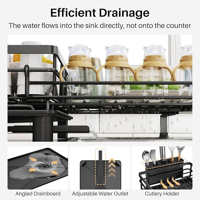Expandable Dish Drying Rack for Kitchen Counter, Stainless Steel, Large Capacity - Image 5
