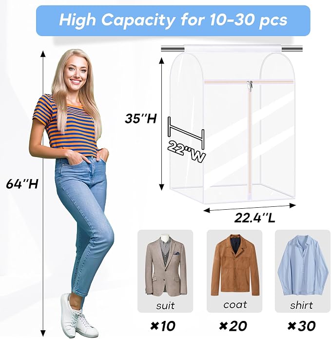 35" Hanging Garment Bags for Closet Storage Large Clear Garment Bags for - Image 4