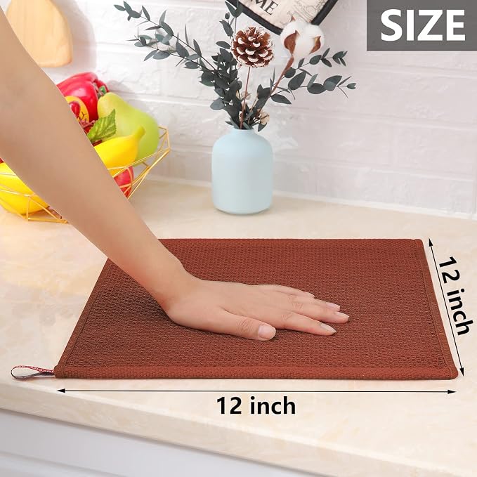 Homaxy 100% Cotton Waffle Weave Kitchen Dish Cloths 8-Pack, Rust | 12 x 12 - Image 5