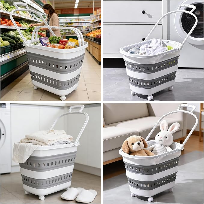 50L Collapsible Plastic Laundry Basket Hamper - Image 6