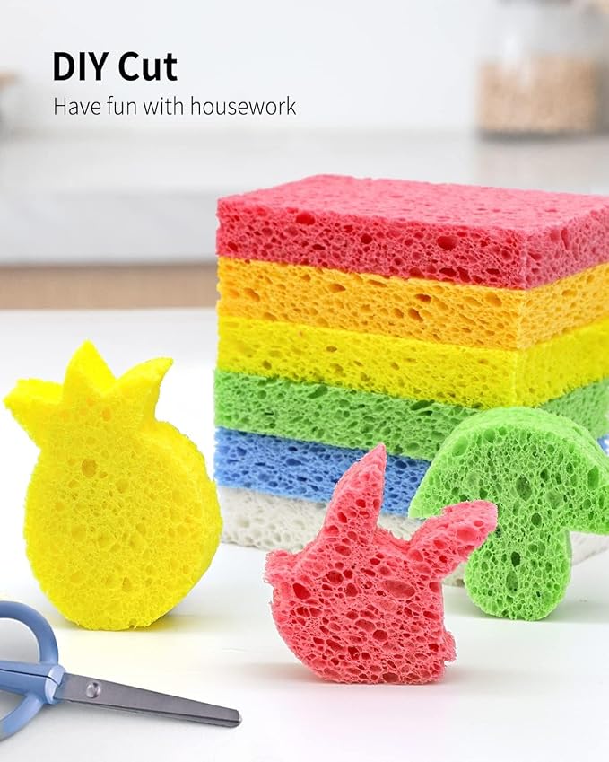 6 Pack White Cellulose Scrub Sponges Non-Scratch Heavy Duty Kitchen | Cellulose - Image 4