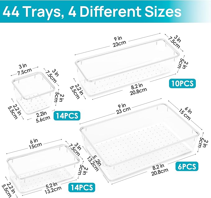 Vtopmart 44 PCS Clear Plastic Drawer Organizers Set, Vanity Organizer Trays | - Image 5