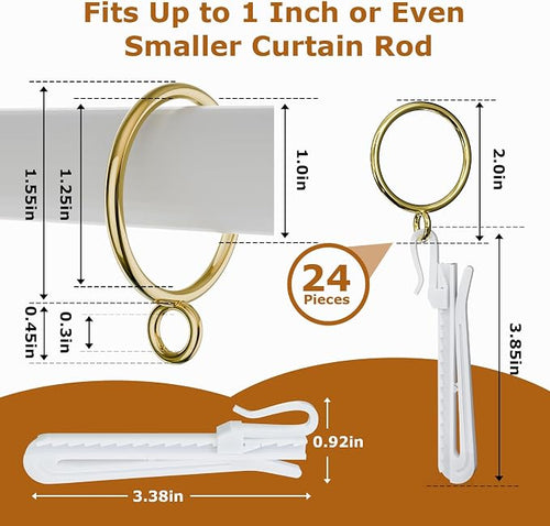 1.25 Inch Curtain Rings with Hooks, 24 Pack Gold Metal Drapery Rings with Pins - Image 2