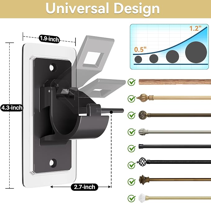 8PCS No Drill Curtain Rod Bracket, Adhesive Curtain Rod Holders | Multipurpose - Image 2