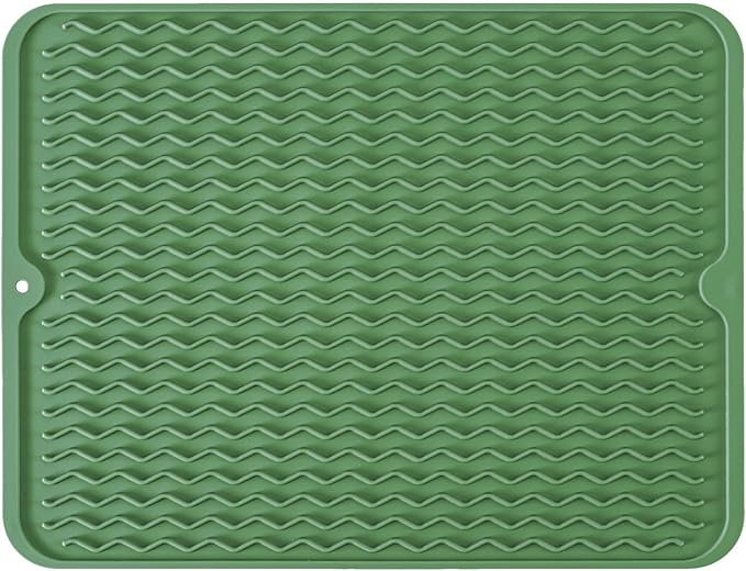 Silicone Dish Drying Mat, Non-Slip Easy Clean Sink Mat, Dark Green, Large by MODENGKONGJIAN