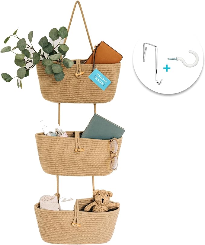 OrganiHaus Over the Door Organizer, Woven Rope Hanging Baskets by OrganiHaus