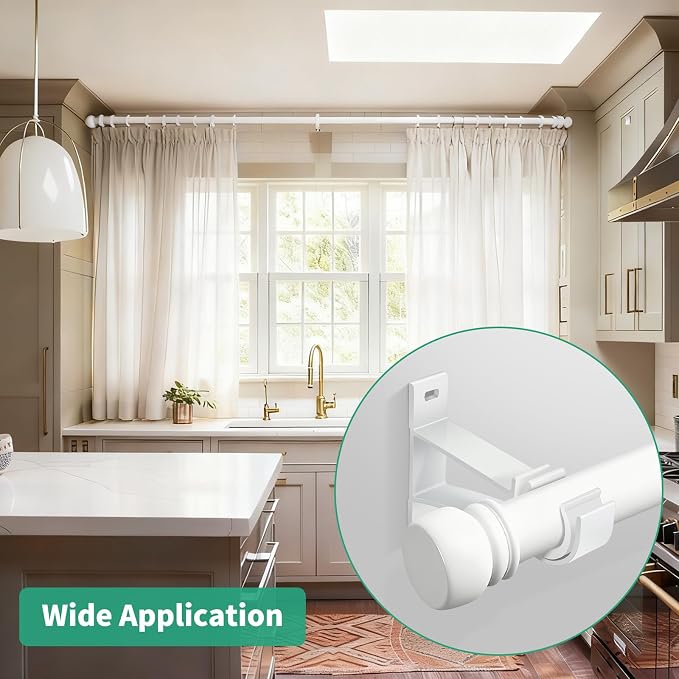 KOLAKO Curtain Rod Brackets Set of 4 White Heavy Duty Single Rod Holders Hooks - Image 8