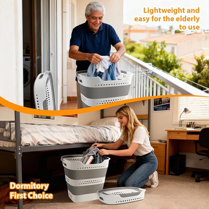 3 Pcs 42L Medium Collapsible Plastic Laundry Basket - Image 9
