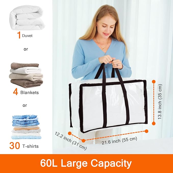 3 Pack Clear Clothes Storage Bags - Image 2