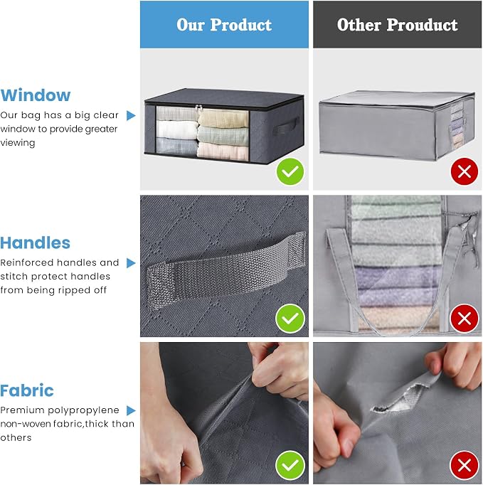HomeHacks 3-Pack Clothes Organizer Storage Bags, 35L Storage Bins, Reinforced - Image 4