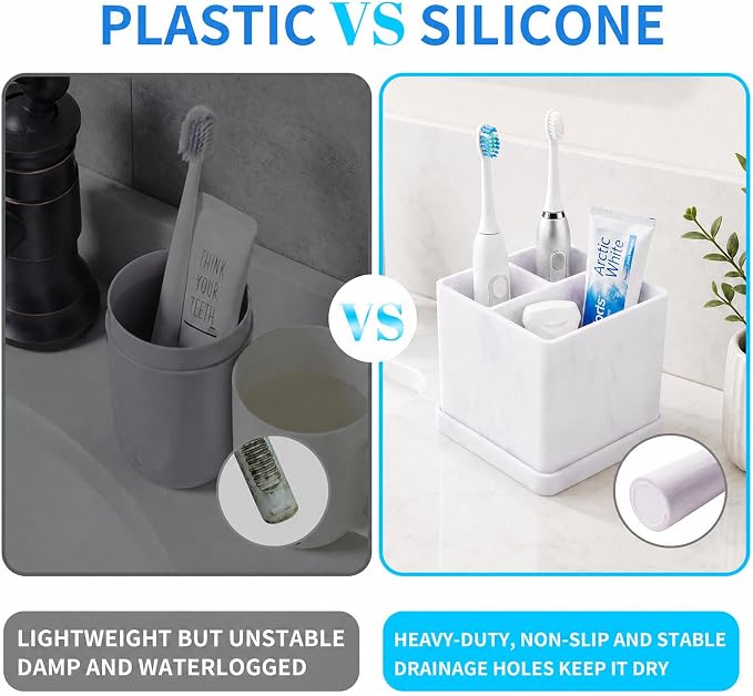 Silicone Toothbrush Holders for Bathrooms Marble Purple, 3-Slot Electric - Image 6
