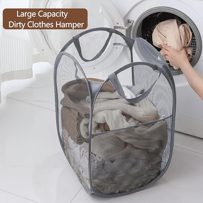 2Pcs Pop Up Laundry Hampers for Cruise Foldable Mesh Laundry Basket - Image 3