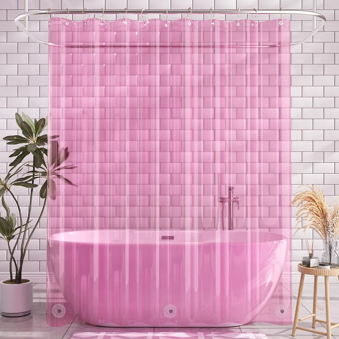AmazerBath Shower Curtain Liner, 72x72 Transparent Hot Pink Shower Liner - Image 9