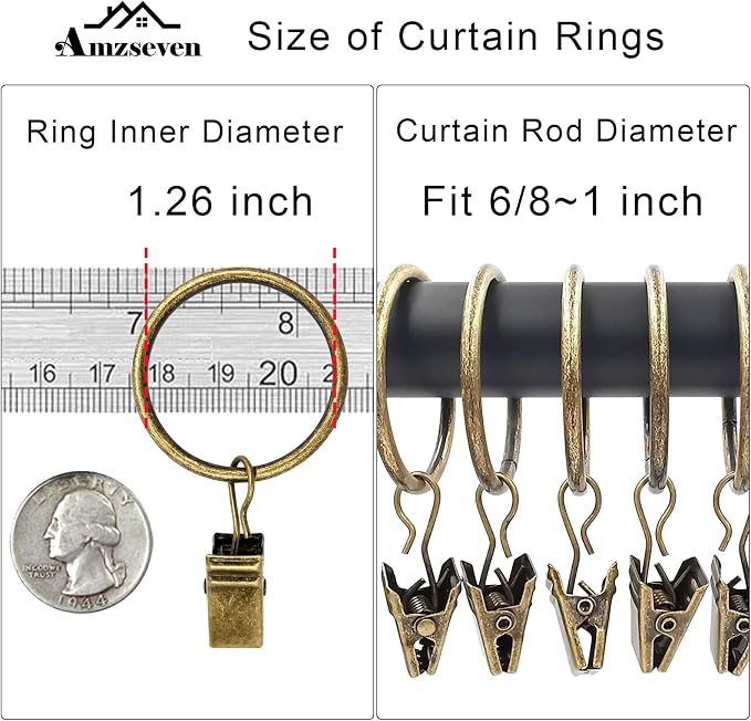 40 Pack Curtain Rings with Clips, Drapery Clips with Rings, Drapes Rings 1.26 - Image 3