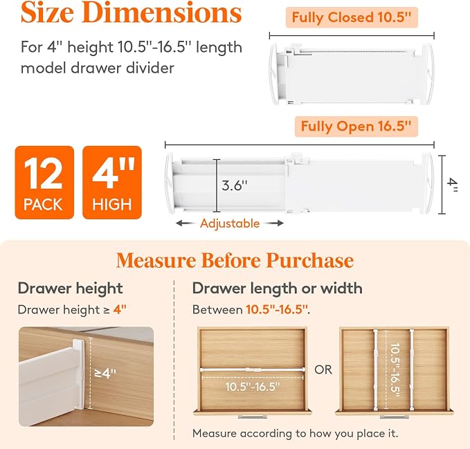 Lifewit 12 Pack 4" High Drawer Dividers, Adjustable Drawer Organizer Clothes | - Image 2