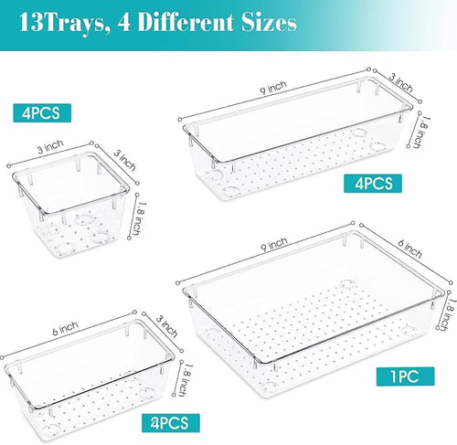 13 PCS Plastic Drawer Organizers Set, 4 Size Desk Drawer Organizer Trays | 4 - Image 2